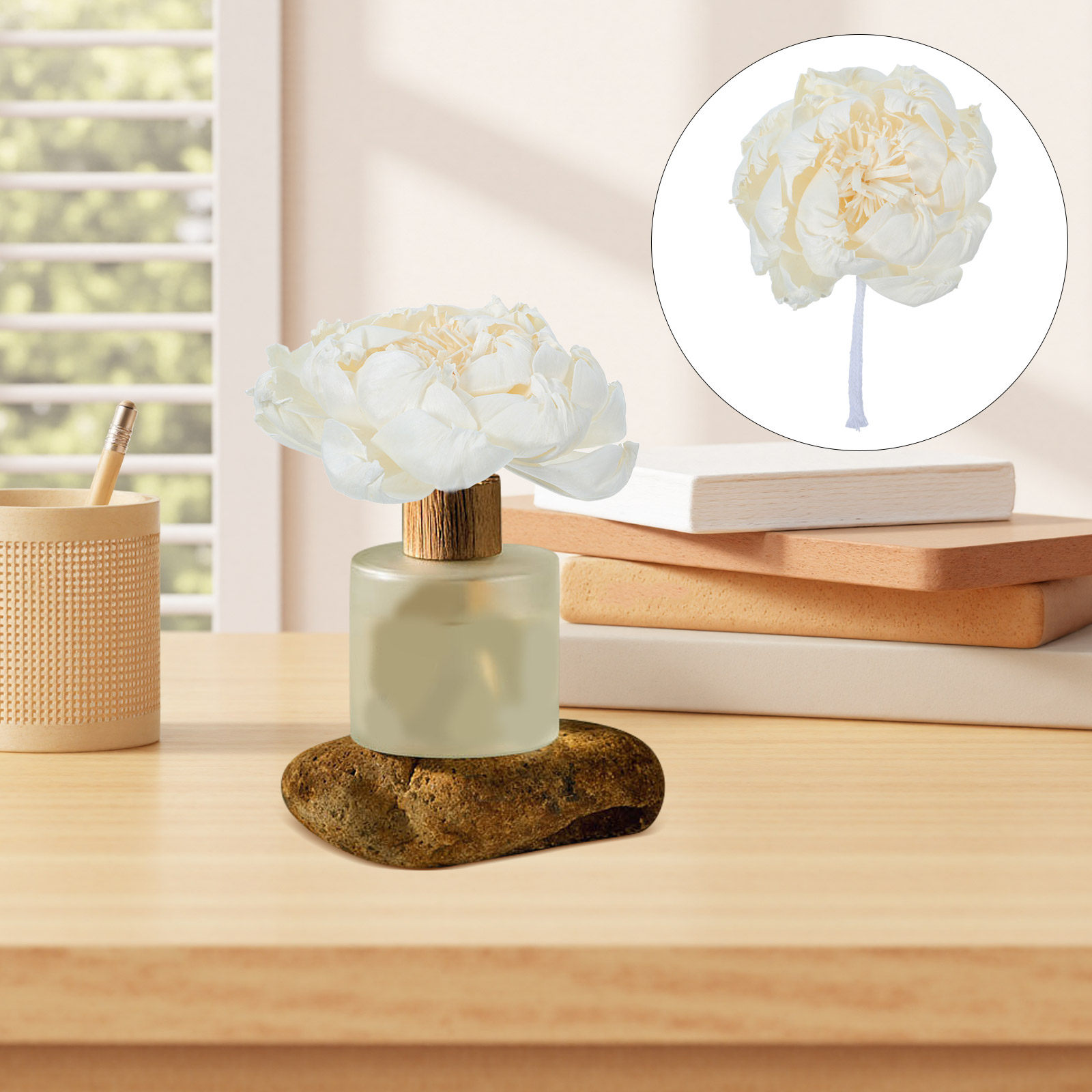 Fragrance Home Decor - 牡丹の花型フレグランスディフューザー 12cm 人工牡丹の花の香りの装飾用エッセンシャルオイルアロマディフューザー 交換用 ホーム用