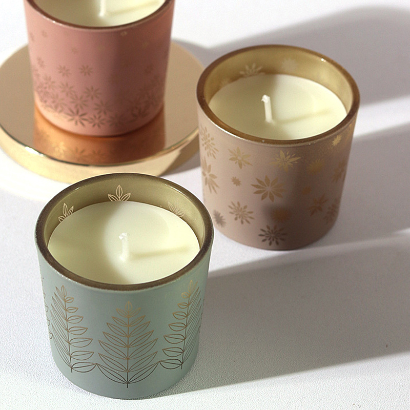 Fragrance Home Decor - カラフルなセラミックキャンドル、クリエイティブなホームフレグランス、彫刻ガラスカップ、カラフルな小さな花キャンドル