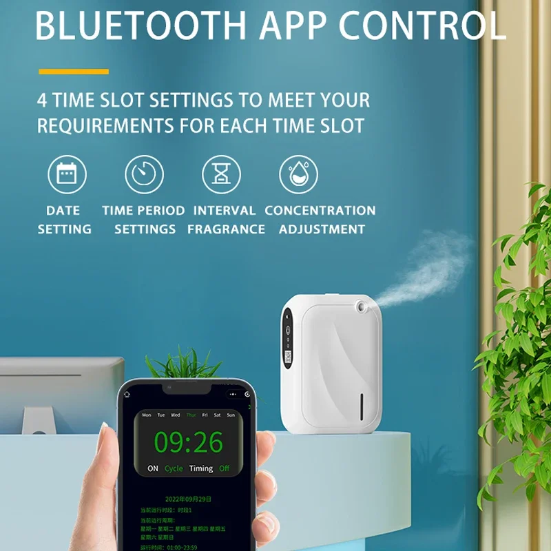 Home Fragrance Diffuser Electric - 電気式エッセンシャルオイルディフューザー 壁掛け式 Bluetoothアプリ制御 フレグランスディフューザー 自動芳香剤 家庭用