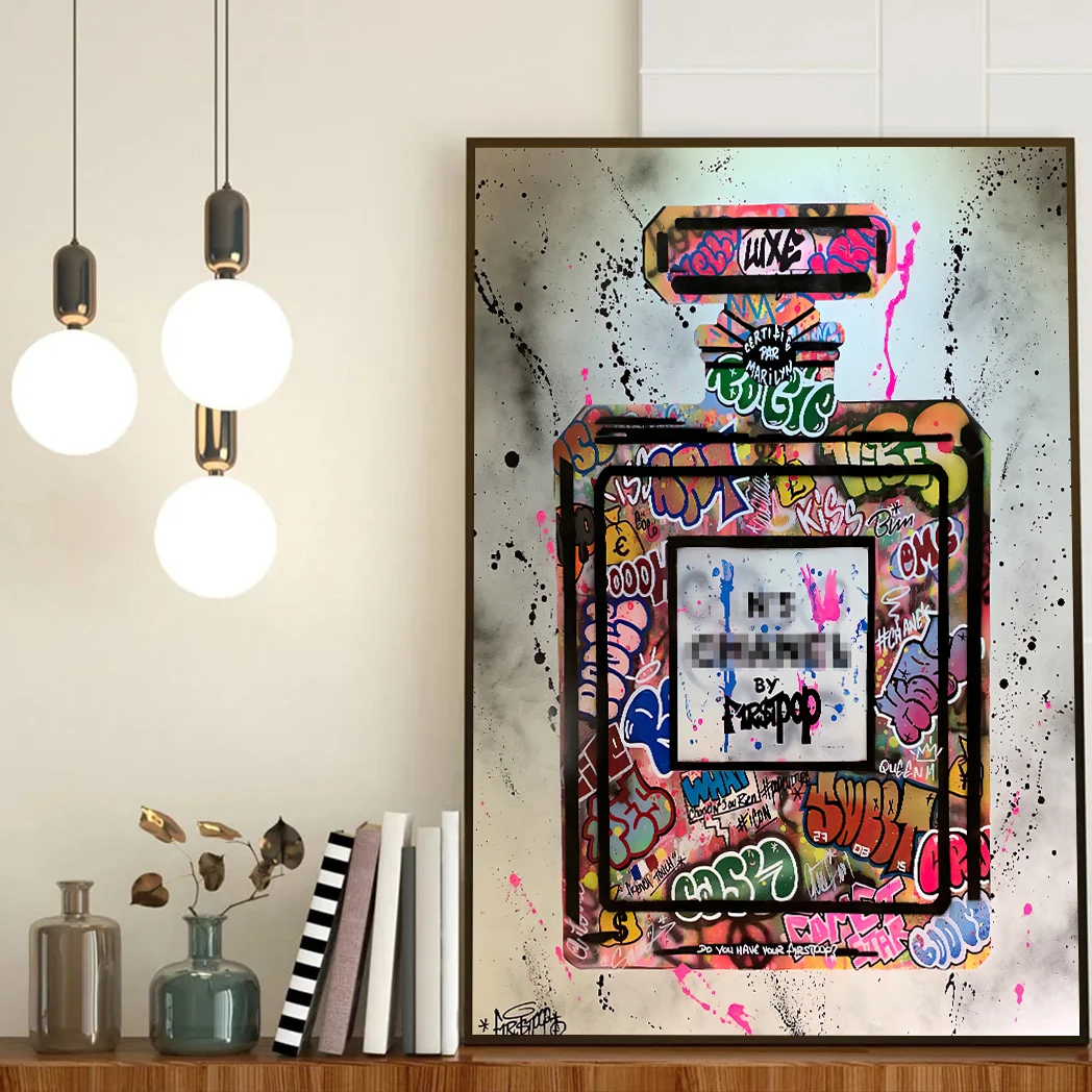 Fragrance Home Decor - 抽象ストリート落書きインクスタイル香水様式化された壁アートポスターホームルーム装飾キャンバス絵画壁画画像プリント Artw
