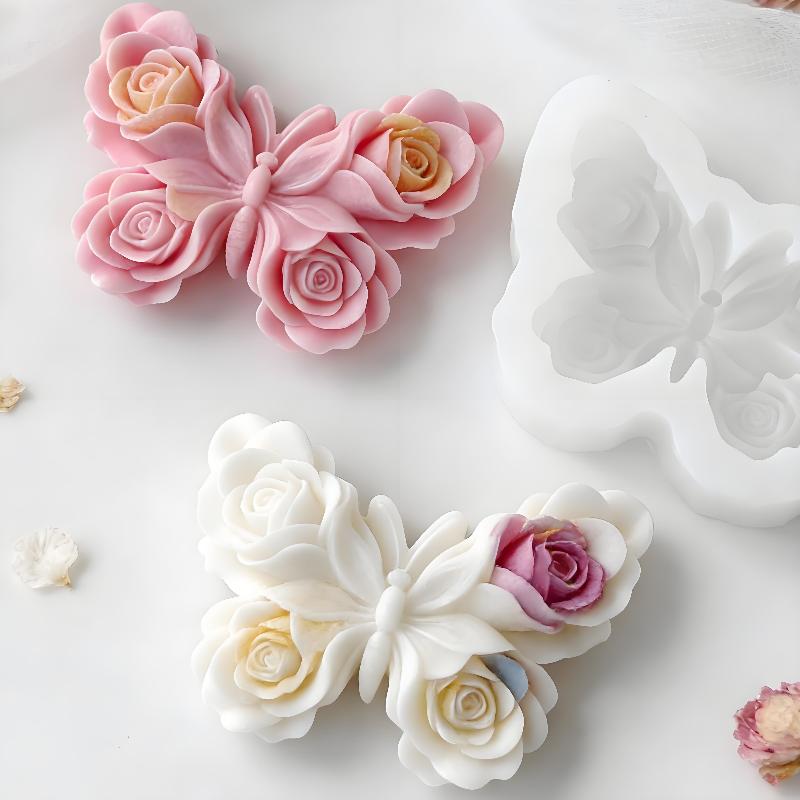 Home Fragrance Rose - DIY ローズバタフライフォームシリコーン型手作りアロマキャンドル石膏エポキシ樹脂装飾型石鹸キャンドル作成用品