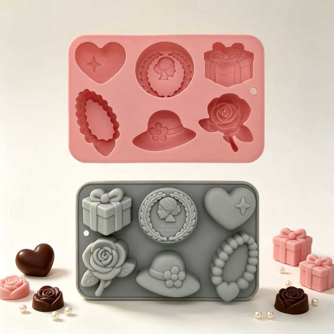 6つの空洞を持つ女性用ローズハート型シリコンモールド、チョコ - Home Fragrance Rose のレビューと価格