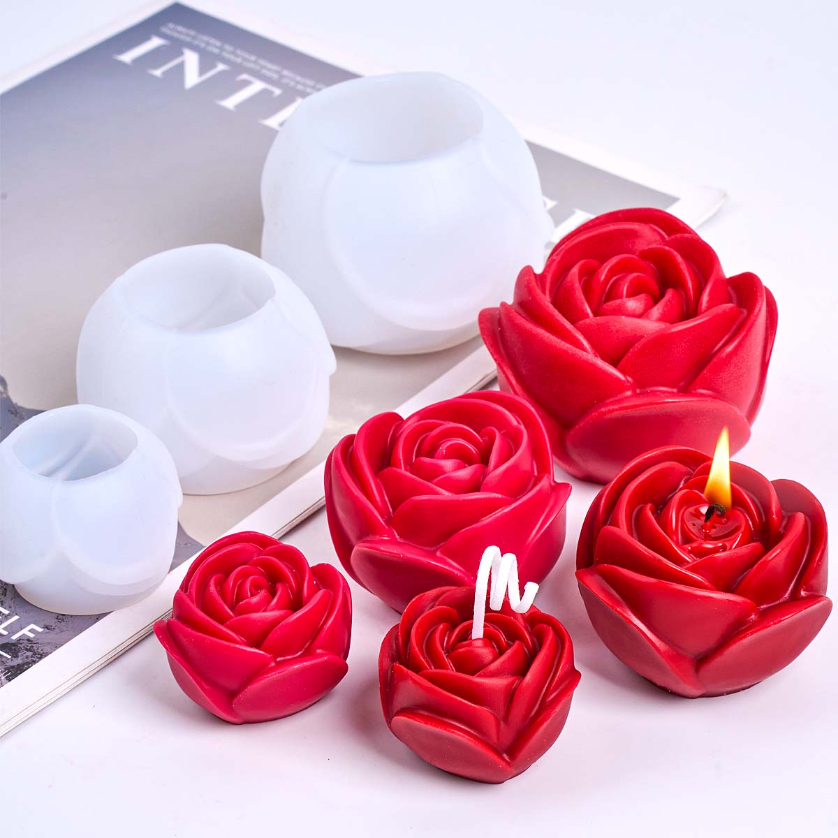 3D 花の形のシリコーンキャンドルモールド DIY ロマンチ - Home Fragrance Rose のレビューと価格