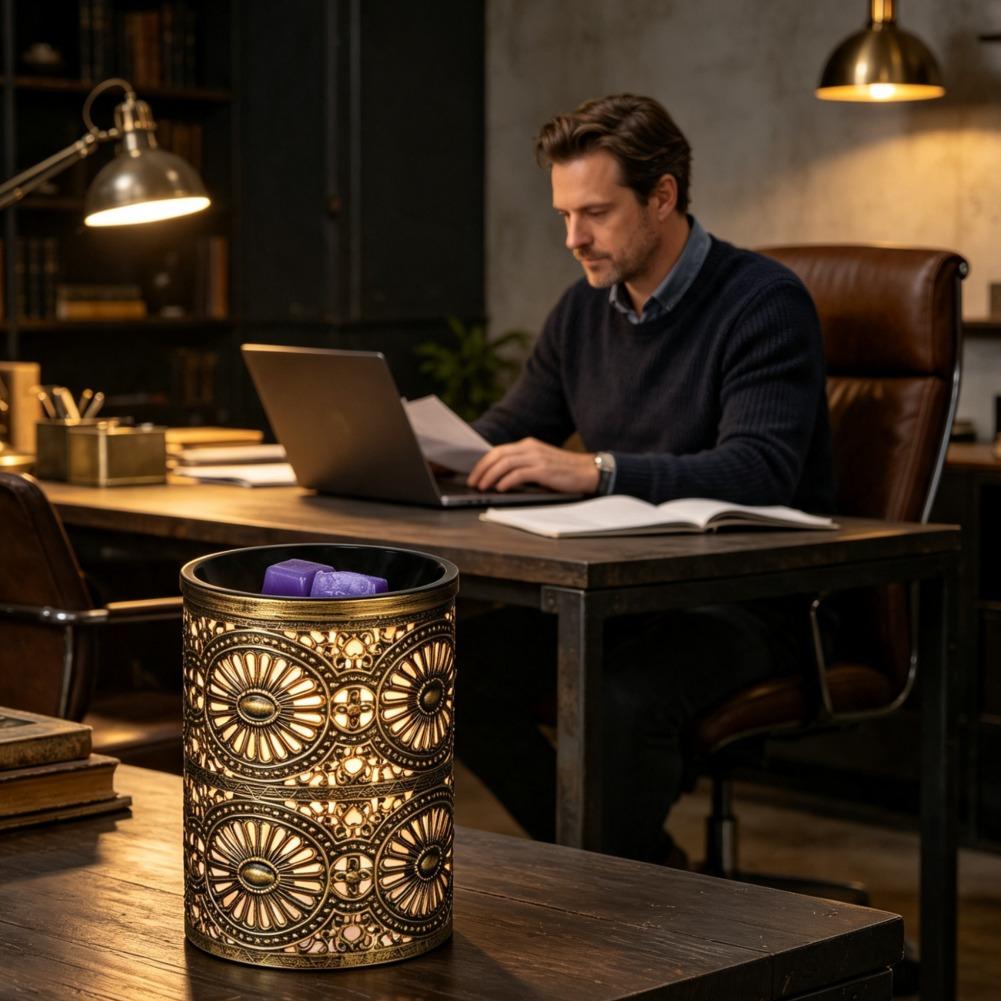 新しい香りのナイトライト、金色の幾何学模様の鉄製キャンドルス - Fragrance Home Decor のレビューと価格