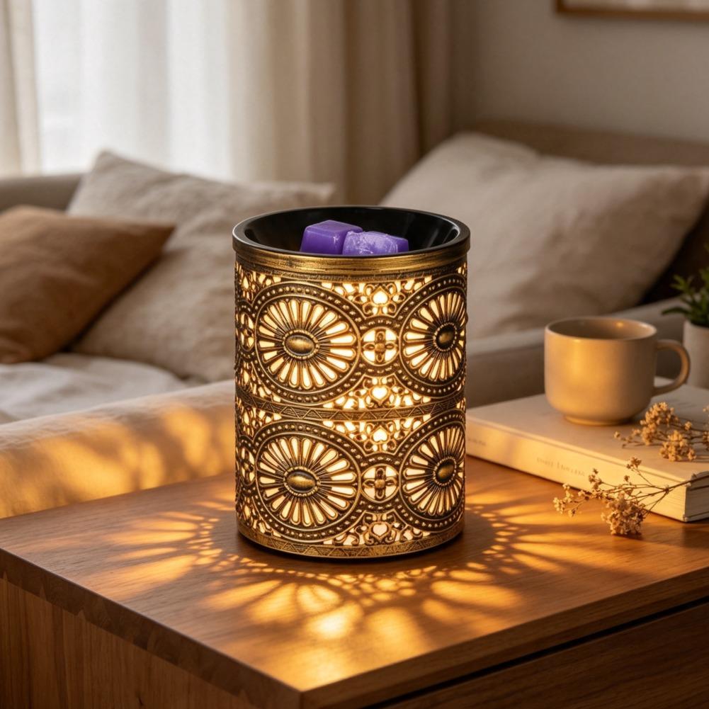新しい香りのナイトライト、金色の幾何学模様の鉄製キャンドルス - Fragrance Home Decor のレビューと価格